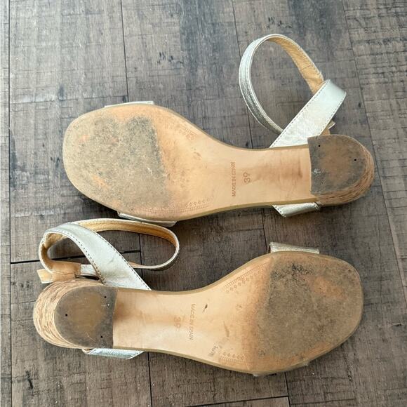 ANTHROPOLOGIE GOLD STRAPPY HEELS CORK BLOCK HEEL SANDALS SIZE 39 8.5 - Picture 7 of 7